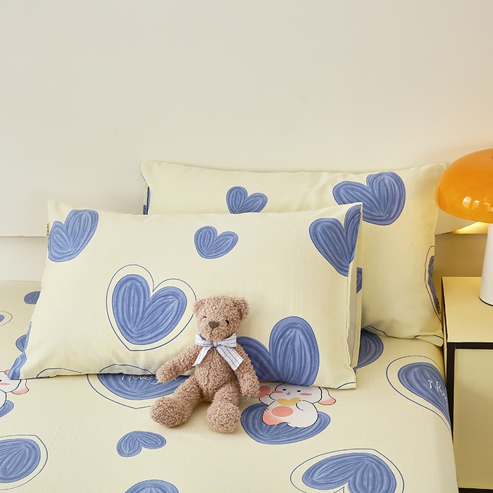 91家纺网 家纺一手货源 找家纺 爱彼家纺 2026春夏新款A类全棉纯棉老粗布凉席三件套席子床单-系列四 华夫格-蓝心兔