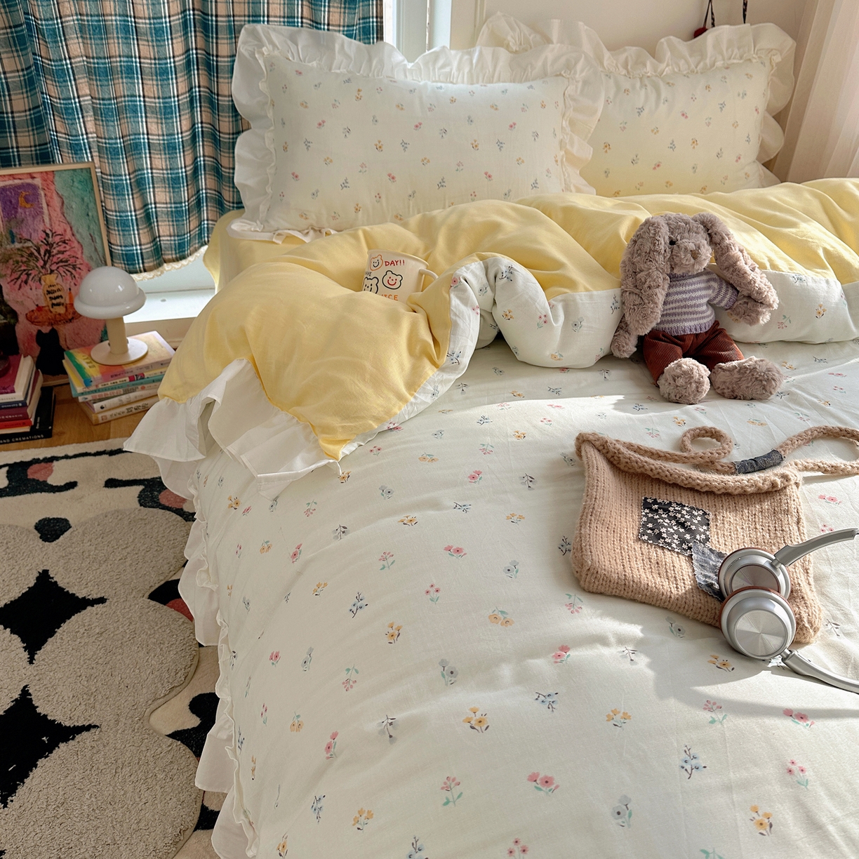 91家纺网 家纺一手货源 找家纺 丽涵家纺 2026新款法式立体花边全棉纯棉双层纱四件套 花园密语