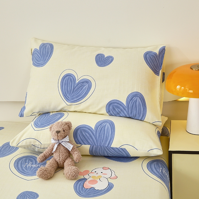 91家纺网 家纺一手货源 找家纺 爱彼家纺 2026春夏新款A类全棉纯棉老粗布凉席三件套席子床单-系列四 华夫格-蓝心兔