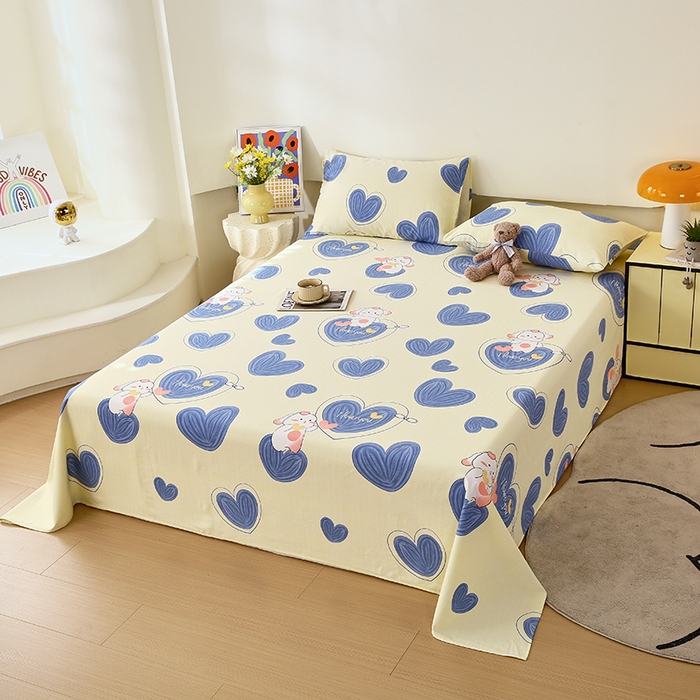 91家纺网 家纺一手货源 找家纺 爱彼家纺 2026春夏新款A类全棉纯棉老粗布凉席三件套席子床单-系列四 华夫格-蓝心兔