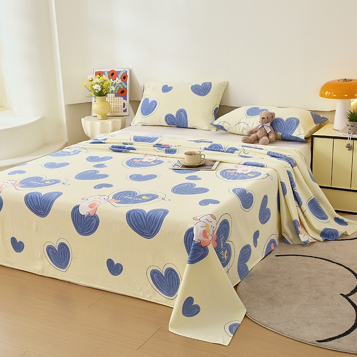 91家纺网 家纺一手货源 找家纺 爱彼家纺 2026春夏新款A类全棉纯棉老粗布凉席三件套席子床单-系列四 华夫格-蓝心兔