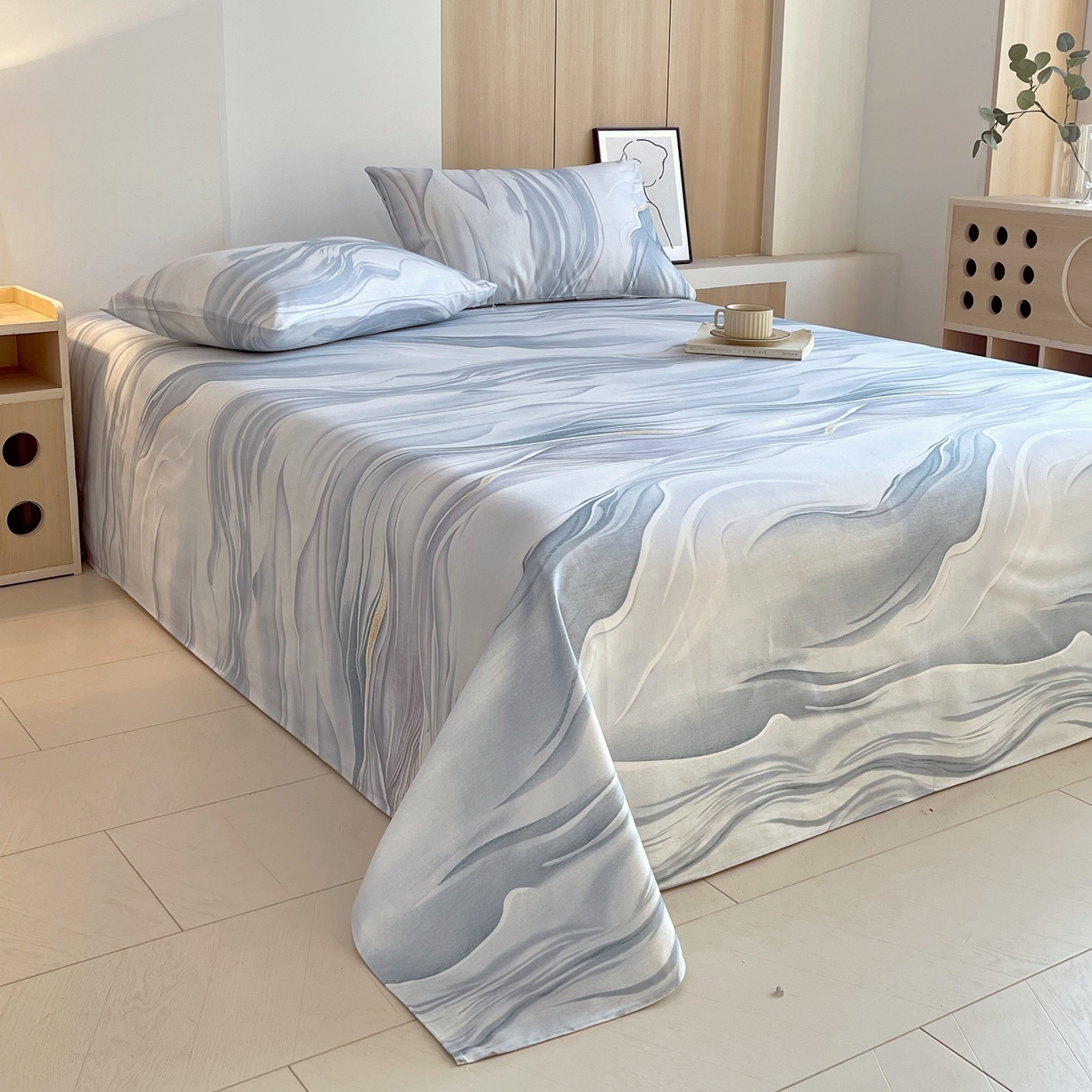 91家纺网 家纺一手货源 找家纺 爱彼家纺 2026春夏新款A类全棉纯棉老粗布凉席三件套席子床单-系列四 华夫格-水墨江南