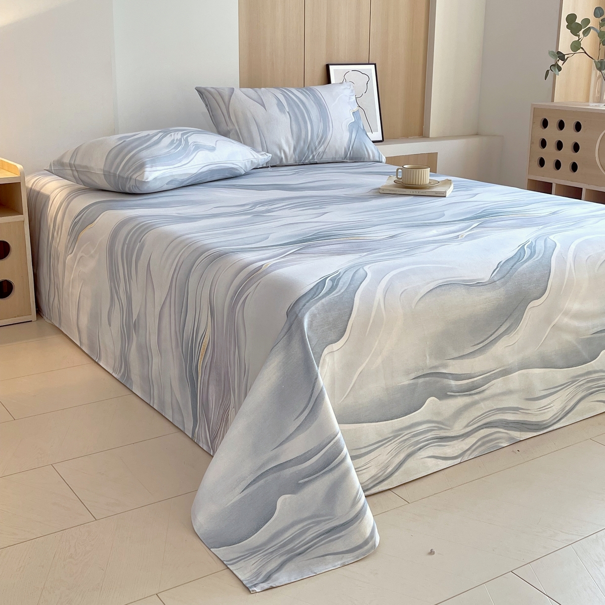 91家纺网 家纺一手货源 找家纺 爱彼家纺 2026春夏新款A类全棉纯棉老粗布凉席三件套席子床单-系列四 华夫格-水墨江南