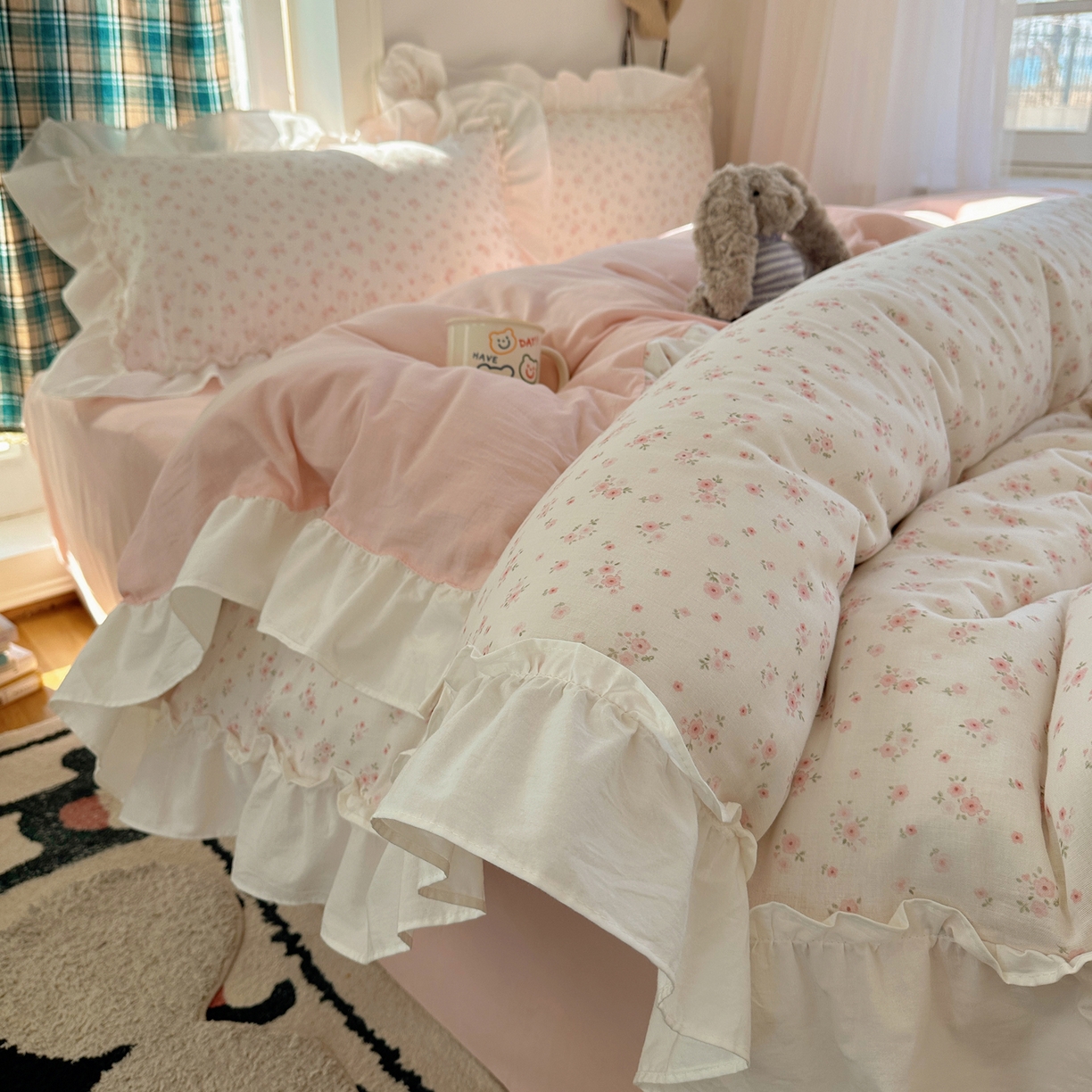 丽涵家纺 2026新款法式立体花边全棉纯棉双层纱四件套 蔷薇之恋