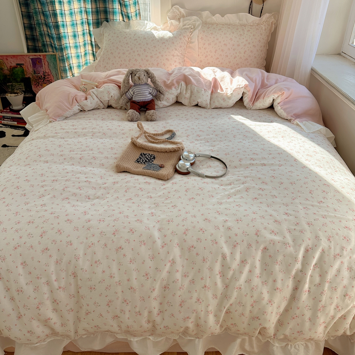 91家纺网 家纺一手货源 找家纺 丽涵家纺 2026新款法式立体花边全棉纯棉双层纱四件套 蔷薇之恋