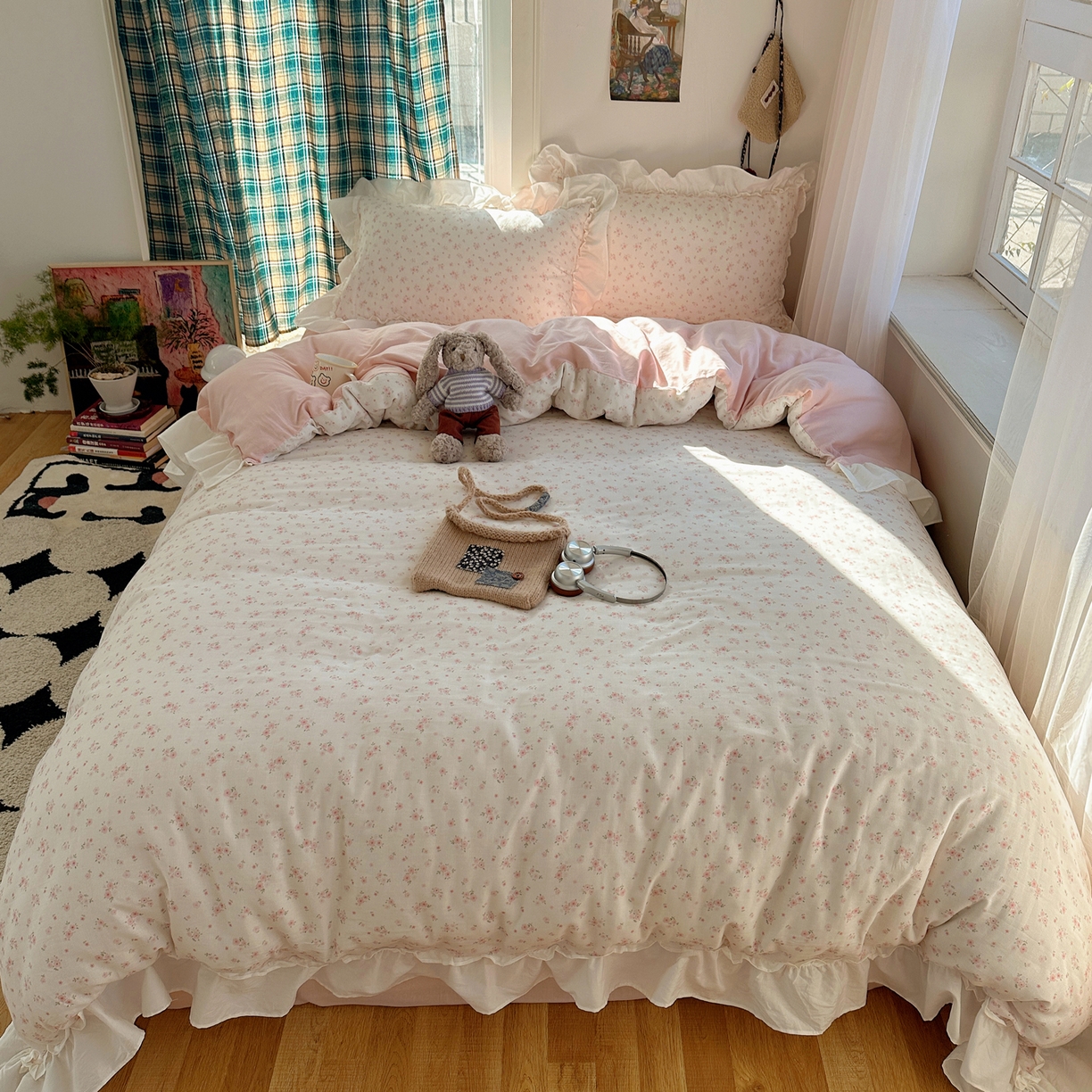 91家纺网 家纺一手货源 找家纺 丽涵家纺 2026新款法式立体花边全棉纯棉双层纱四件套 蔷薇之恋