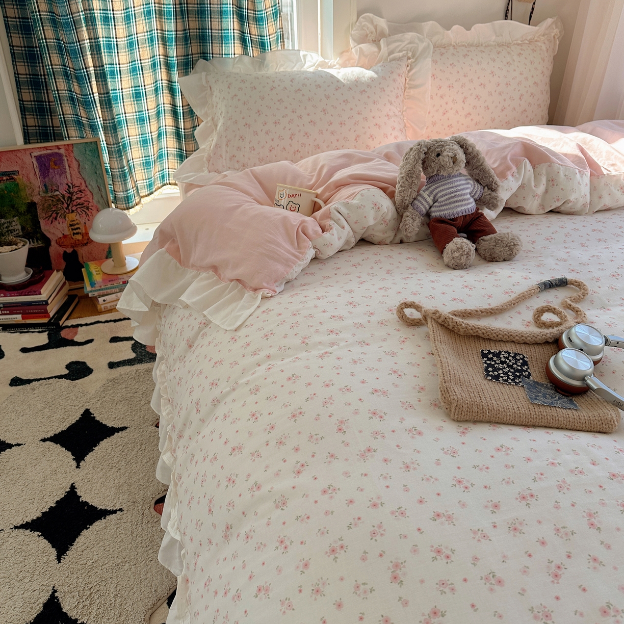 91家纺网 家纺一手货源 找家纺 丽涵家纺 2026新款法式立体花边全棉纯棉双层纱四件套 蔷薇之恋