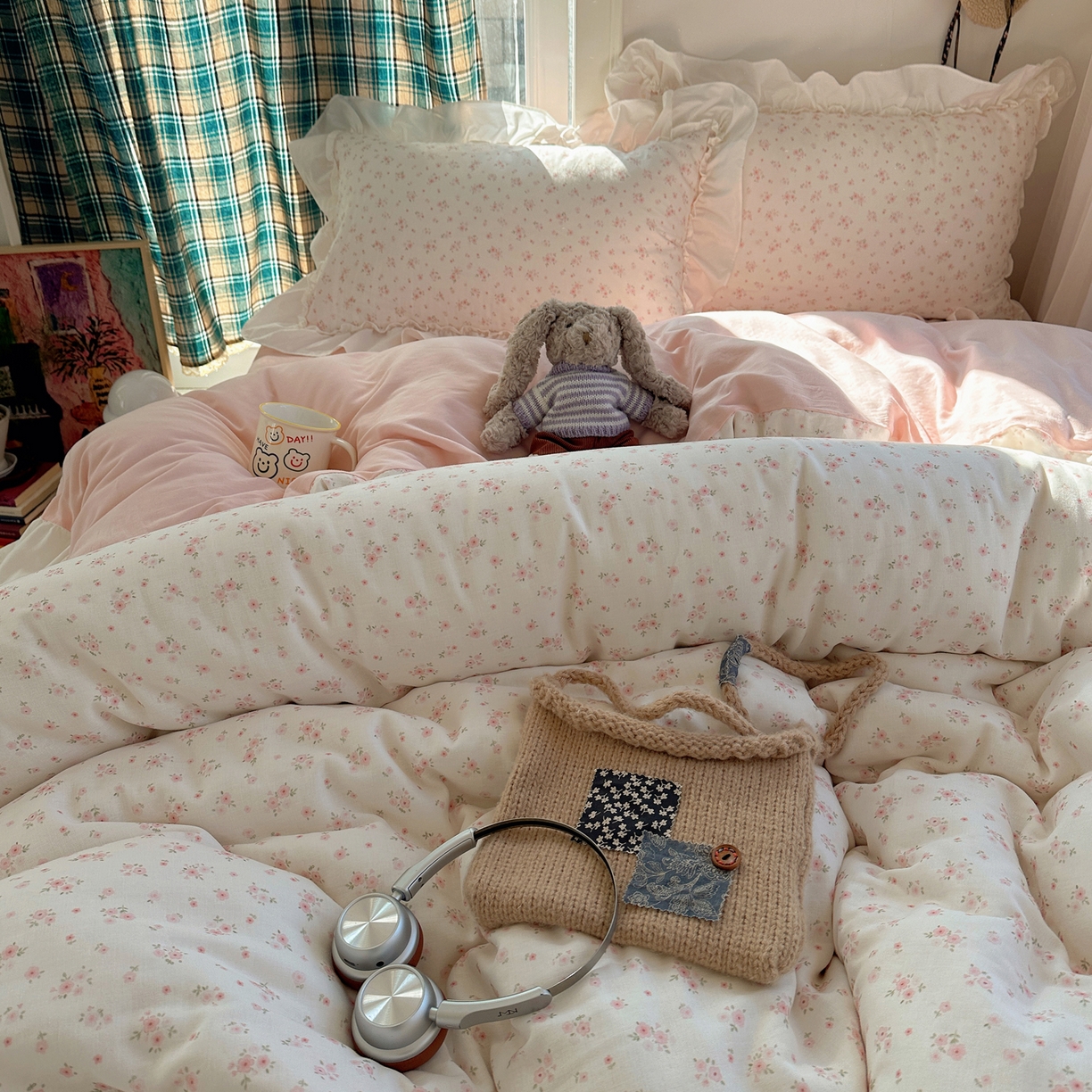 91家纺网 家纺一手货源 找家纺 丽涵家纺 2026新款法式立体花边全棉纯棉双层纱四件套 蔷薇之恋