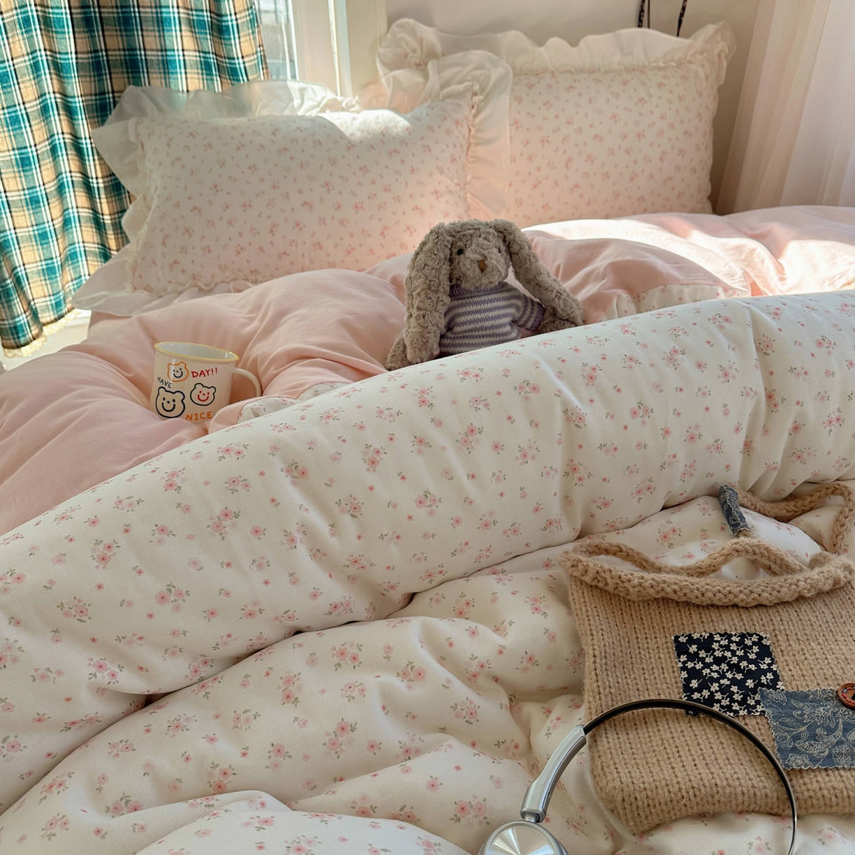 91家纺网 家纺一手货源 找家纺 丽涵家纺 2026新款法式立体花边全棉纯棉双层纱四件套 蔷薇之恋