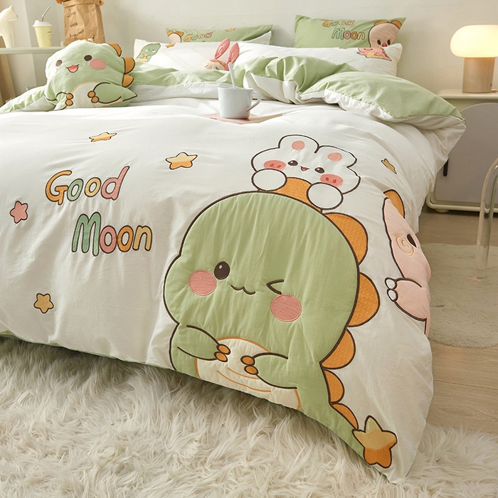 91家纺网 家纺一手货源 找家纺 涵宸家纺 2026新款全棉贴布绣小清新卡通系列四件套 萌龙