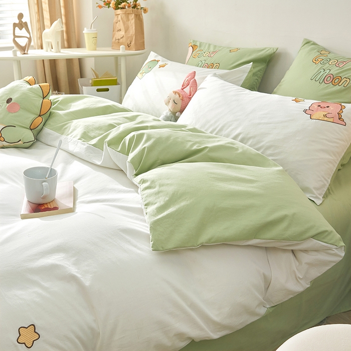 91家纺网 家纺一手货源 找家纺 涵宸家纺 2026新款全棉贴布绣小清新卡通系列四件套 萌龙