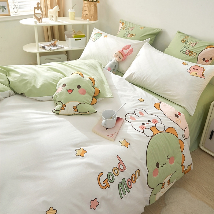 91家纺网 家纺一手货源 找家纺 涵宸家纺 2026新款全棉贴布绣小清新卡通系列四件套 萌龙