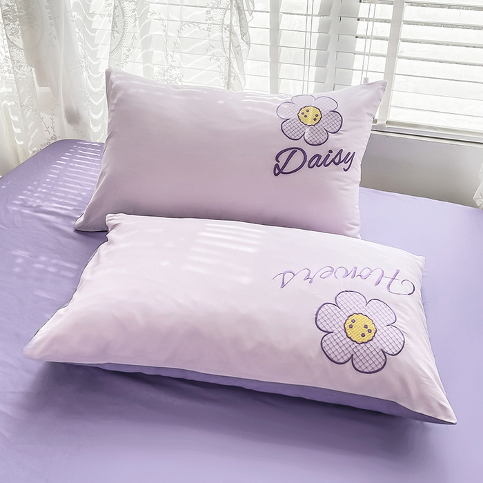 91家纺网 家纺一手货源 找家纺 涵宸家纺 2026新款全棉贴布绣小清新卡通系列四件套 优雅紫