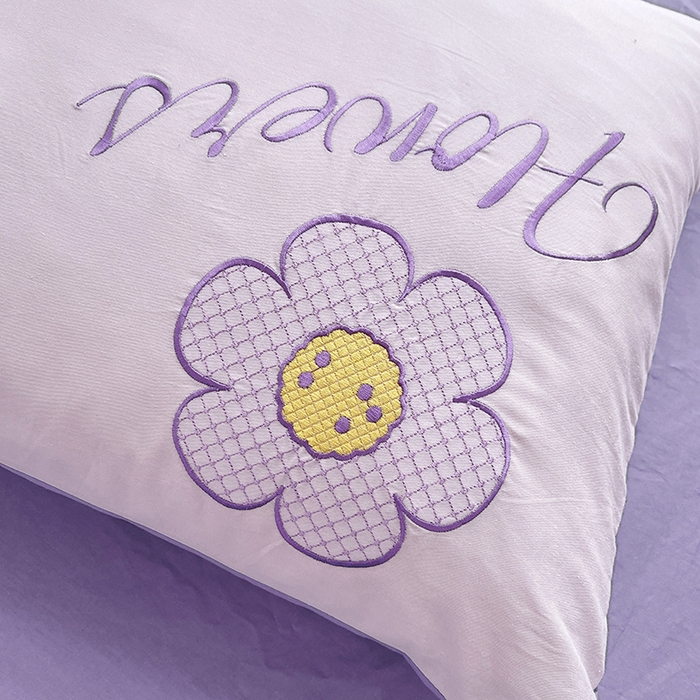 91家纺网 家纺一手货源 找家纺 涵宸家纺 2026新款全棉贴布绣小清新卡通系列四件套 优雅紫