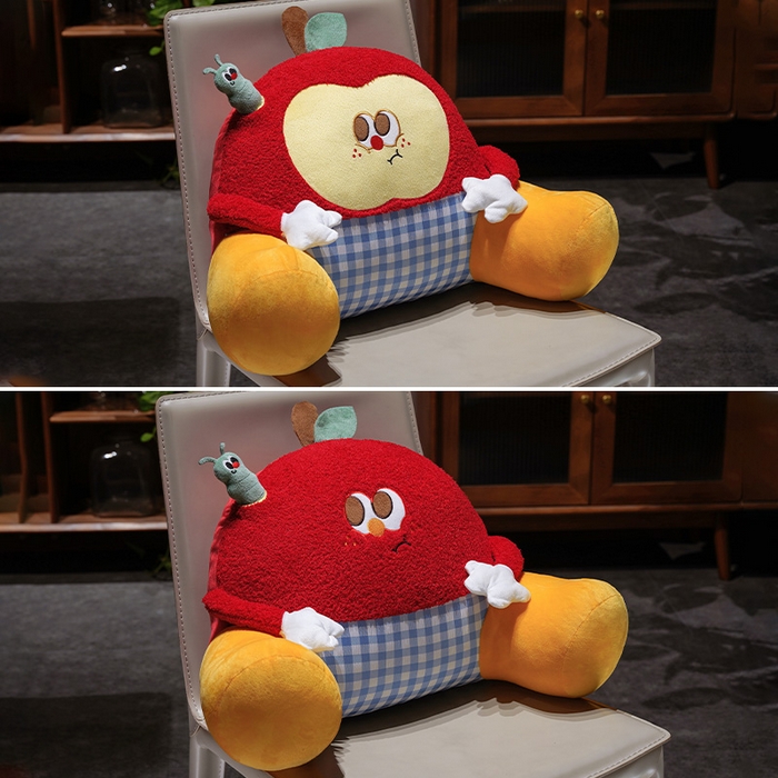 91家纺网 家纺一手货源 找家纺 仟亿莱 2026新款惊讶苹果小虫大脚床头靠垫 拥抱惊讶半果