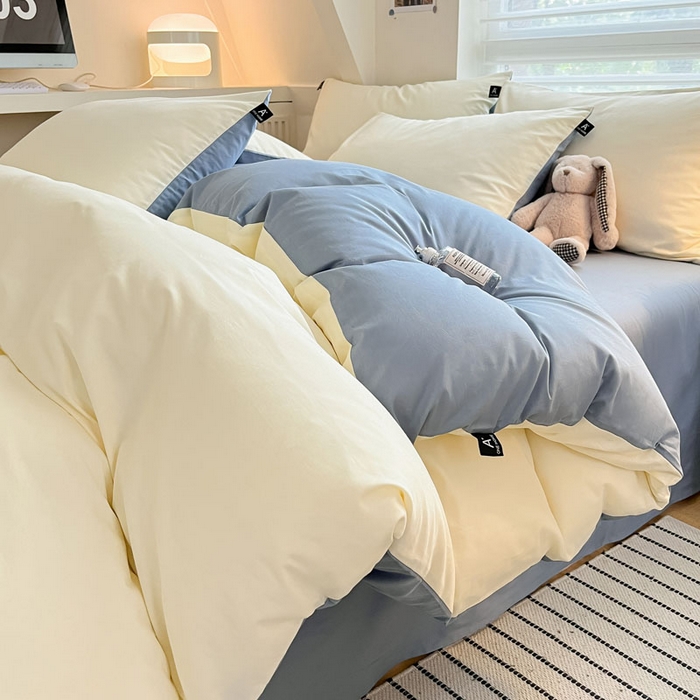 涵宸家纺 2026新款全棉纯色四件套-米兰-场景一 米兰-奶白+湖兰