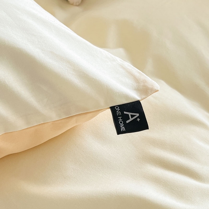 91家纺网 家纺一手货源 找家纺 涵宸家纺 2026新款全棉纯色四件套-米兰-场景一 米兰-奶白+浅黄