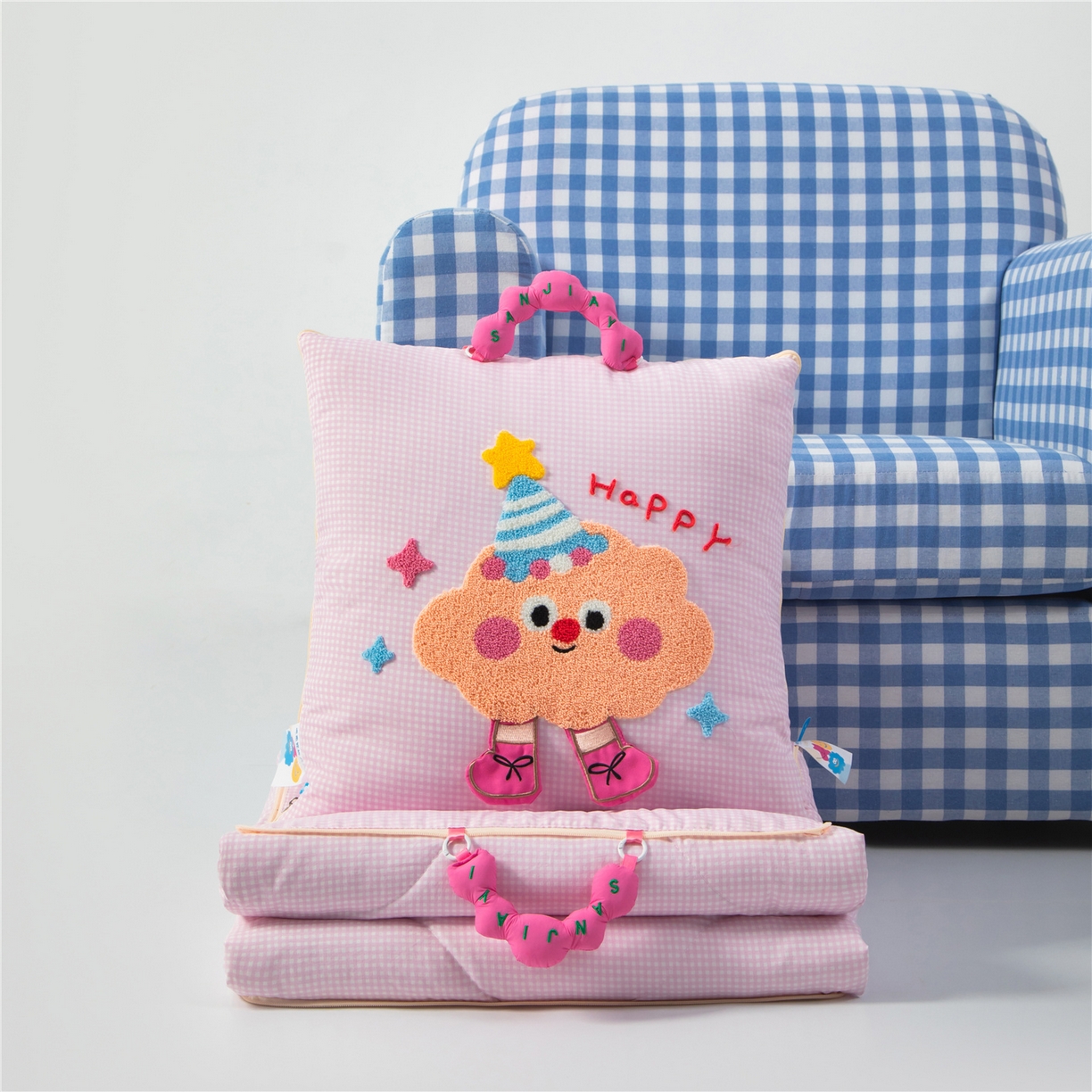 91家纺网 家纺一手货源 找家纺 （总）雷娜家居 2026新款水洗木棉手提款云朵曲奇抱枕被