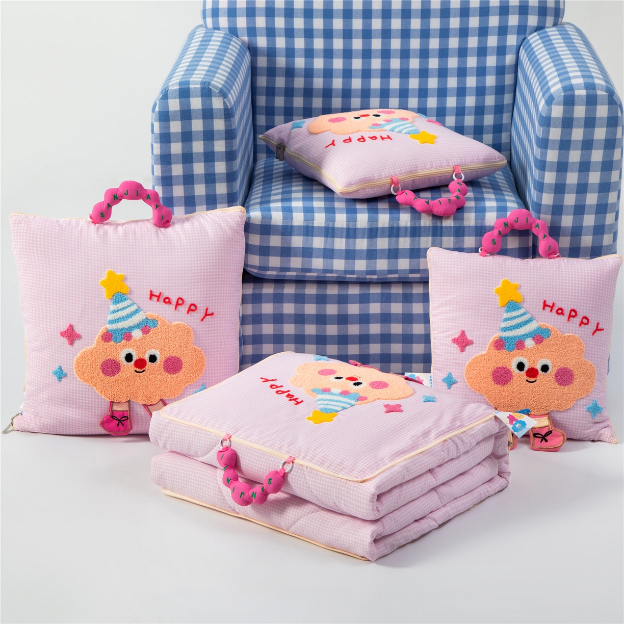 91家纺网 家纺一手货源 找家纺 （总）雷娜家居 2026新款水洗木棉手提款云朵曲奇抱枕被