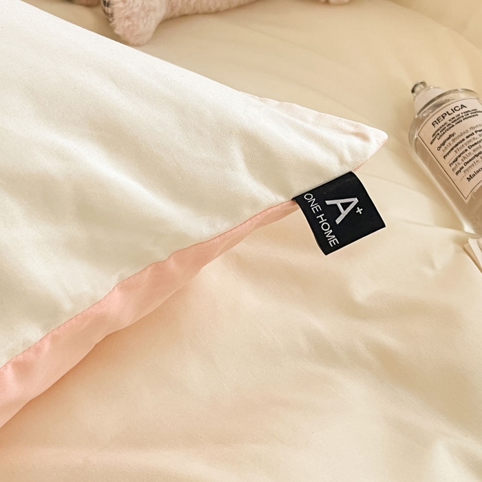 91家纺网 家纺一手货源 找家纺 涵宸家纺 2026新款全棉纯色四件套-米兰-场景一 米兰-奶白+烟粉