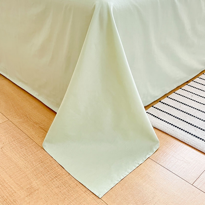 91家纺网 家纺一手货源 找家纺 涵宸家纺 2026新款全棉纯色四件套-米兰-场景一 米兰-奶白+月光绿