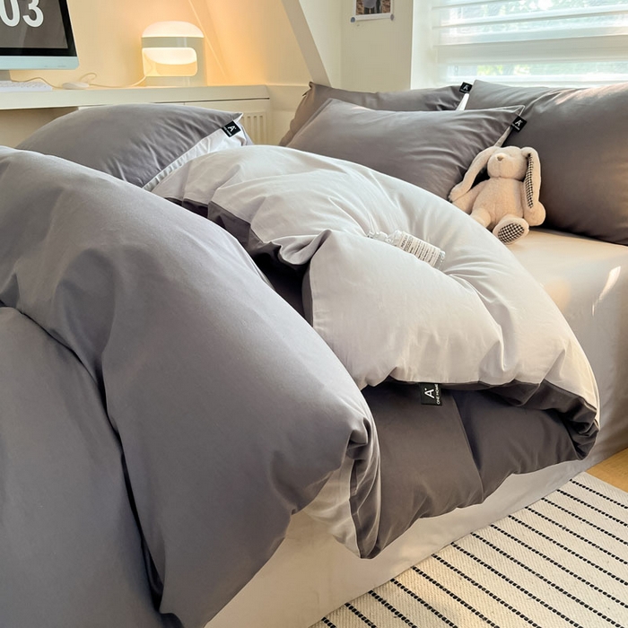 涵宸家纺 2026新款全棉纯色四件套-米兰-场景一 米兰-石灰+梧桐灰