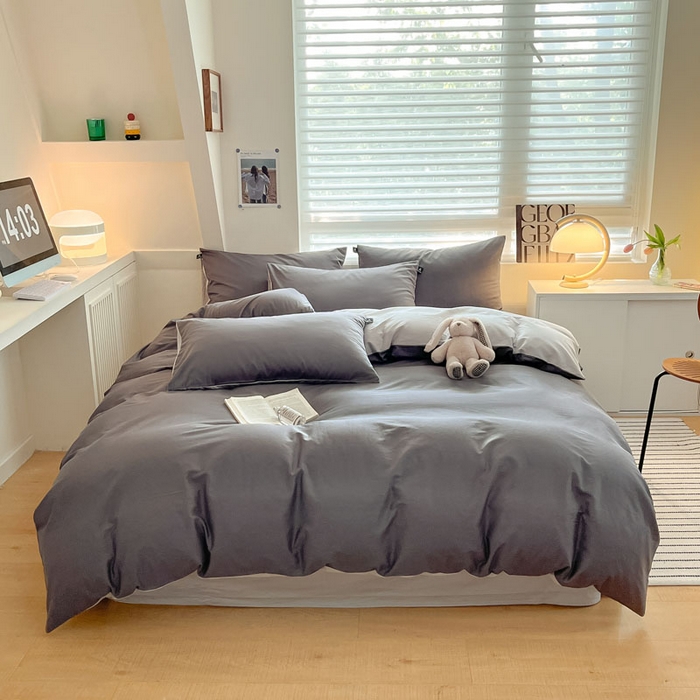 91家纺网 家纺一手货源 找家纺 涵宸家纺 2026新款全棉纯色四件套-米兰-场景一 米兰-石灰+梧桐灰