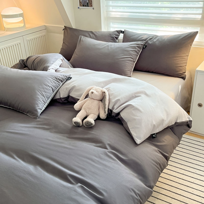 91家纺网 家纺一手货源 找家纺 涵宸家纺 2026新款全棉纯色四件套-米兰-场景一 米兰-石灰+梧桐灰