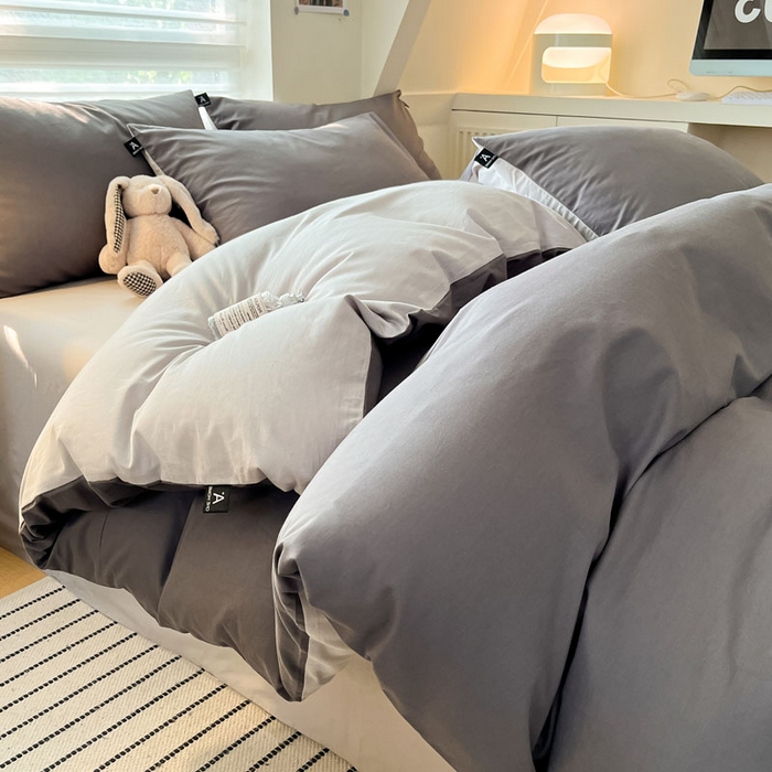 91家纺网 家纺一手货源 找家纺 涵宸家纺 2026新款全棉纯色四件套-米兰-场景一 米兰-石灰+梧桐灰