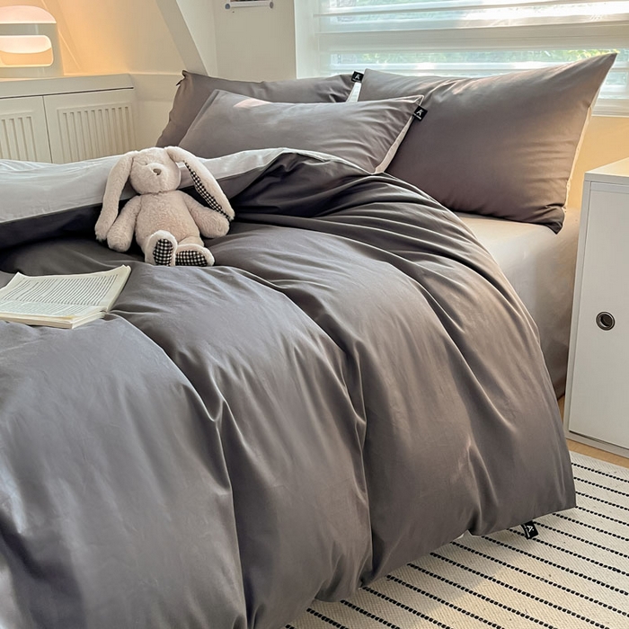 91家纺网 家纺一手货源 找家纺 涵宸家纺 2026新款全棉纯色四件套-米兰-场景一 米兰-石灰+梧桐灰