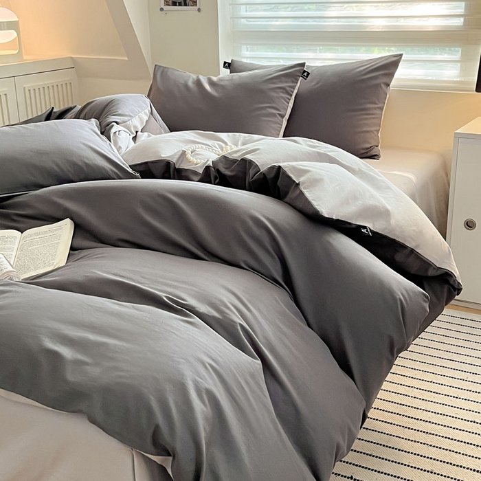 91家纺网 家纺一手货源 找家纺 涵宸家纺 2026新款全棉纯色四件套-米兰-场景一 米兰-石灰+梧桐灰