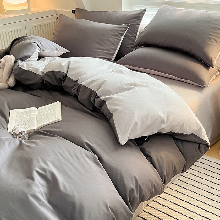 91家纺网 家纺一手货源 找家纺 涵宸家纺 2026新款全棉纯色四件套-米兰-场景一 米兰-石灰+梧桐灰