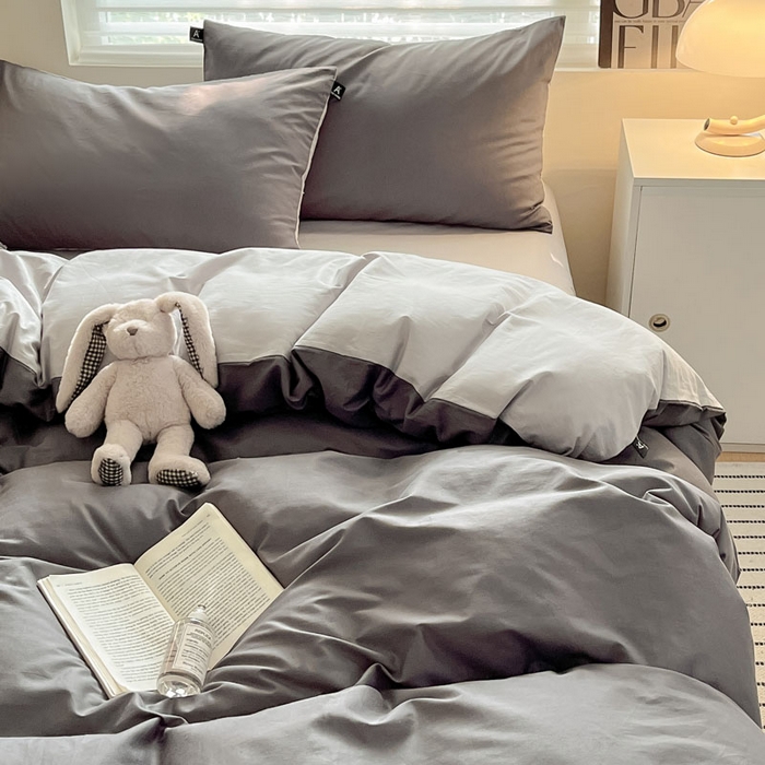 91家纺网 家纺一手货源 找家纺 涵宸家纺 2026新款全棉纯色四件套-米兰-场景一 米兰-石灰+梧桐灰