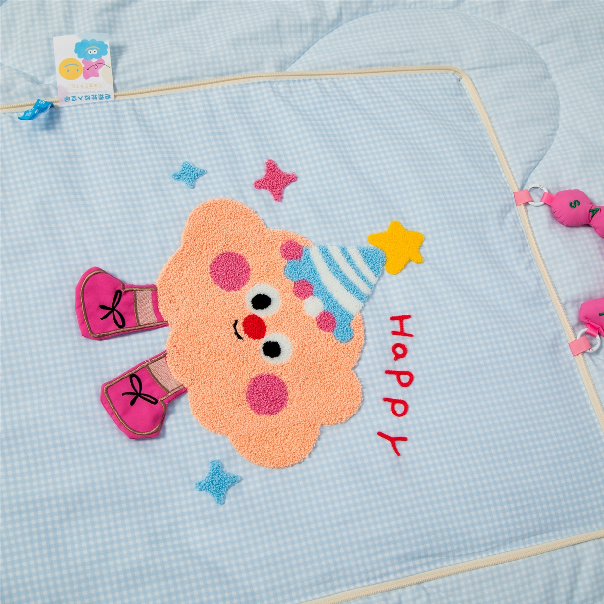 91家纺网 家纺一手货源 找家纺 雷娜家居 2026新款水洗木棉手提款云朵曲奇抱枕被 云朵蓝