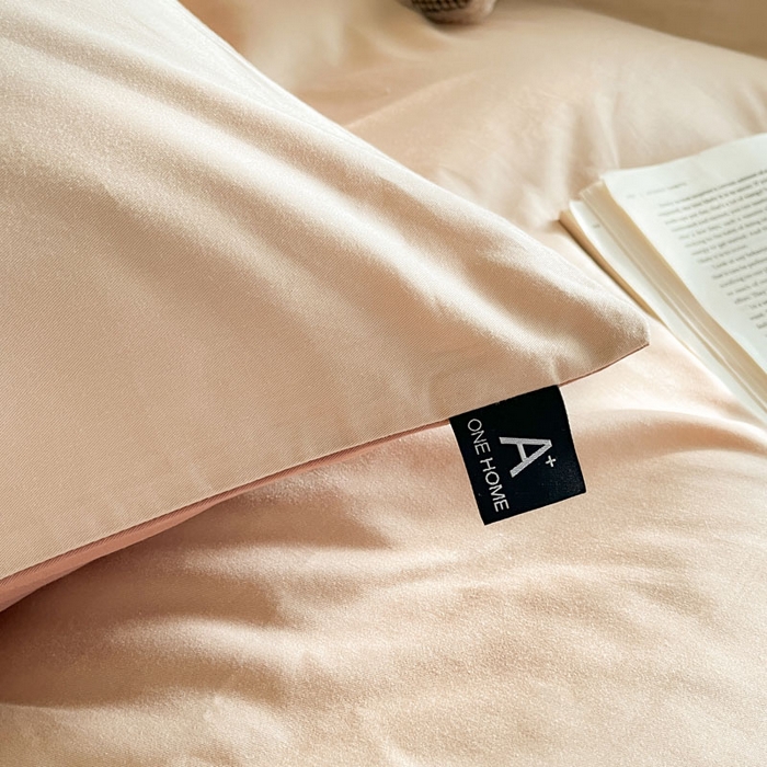 91家纺网 家纺一手货源 找家纺 涵宸家纺 2026新款全棉纯色四件套-米兰-场景一 米兰-杏色+豆其