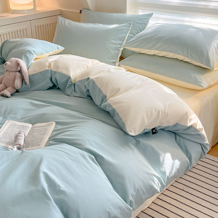 91家纺网 家纺一手货源 找家纺 涵宸家纺 2026新款全棉纯色四件套-米兰-场景一 米兰-幸运兰+ 奶白