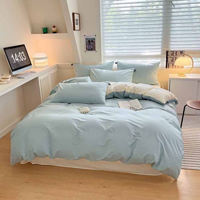 91家纺网 家纺一手货源 找家纺 涵宸家纺 2026新款全棉纯色四件套-米兰-场景一 米兰-幸运兰+ 奶白