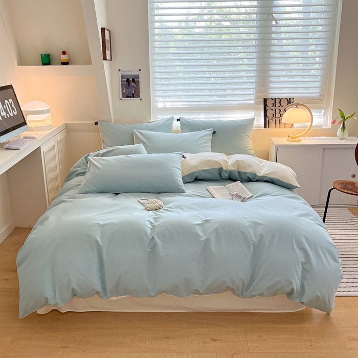 91家纺网 家纺一手货源 找家纺 涵宸家纺 2026新款全棉纯色四件套-米兰-场景一 米兰-幸运兰+ 奶白