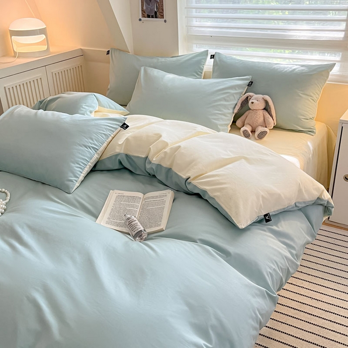 91家纺网 家纺一手货源 找家纺 涵宸家纺 2026新款全棉纯色四件套-米兰-场景一 米兰-幸运兰+ 奶白