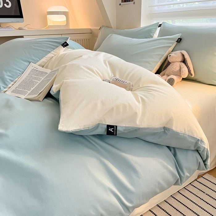 91家纺网 家纺一手货源 找家纺 涵宸家纺 2026新款全棉纯色四件套-米兰-场景一 米兰-幸运兰+ 奶白