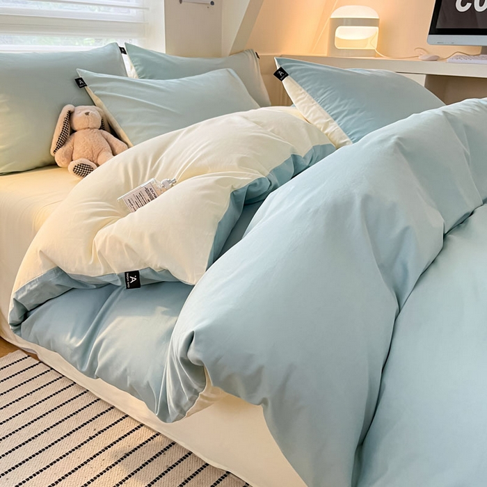 91家纺网 家纺一手货源 找家纺 涵宸家纺 2026新款全棉纯色四件套-米兰-场景一 米兰-幸运兰+ 奶白