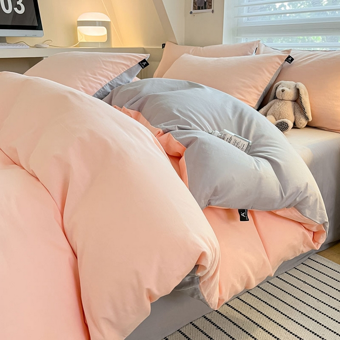 涵宸家纺 2026新款全棉纯色四件套-米兰-场景一 米兰-烟粉-梧桐灰