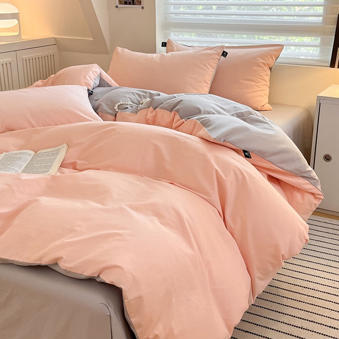 91家纺网 家纺一手货源 找家纺 涵宸家纺 2026新款全棉纯色四件套-米兰-场景一 米兰-烟粉-梧桐灰