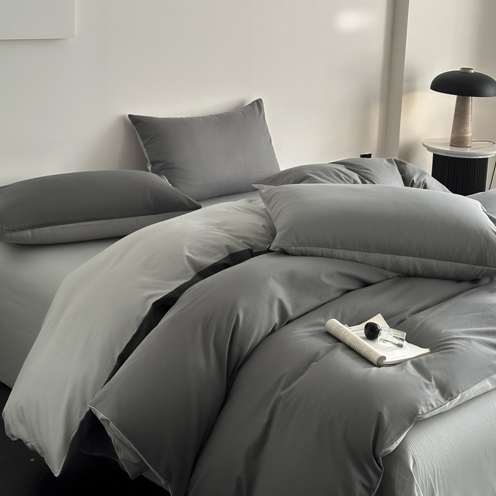 91家纺网 家纺一手货源 找家纺 涵宸家纺 2026新款全棉纯色四件套-米兰-场景二 米兰（石灰+梧桐灰）