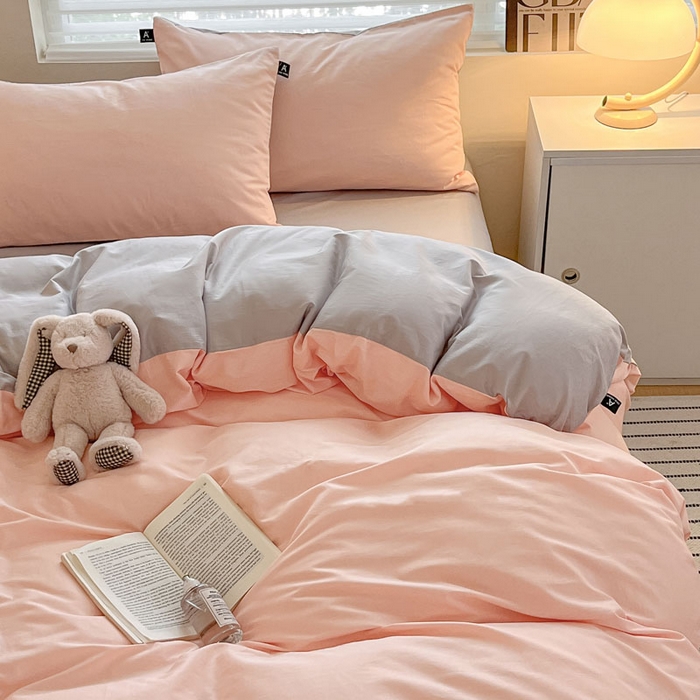 91家纺网 家纺一手货源 找家纺 涵宸家纺 2026新款全棉纯色四件套-米兰-场景一 米兰-烟粉-梧桐灰