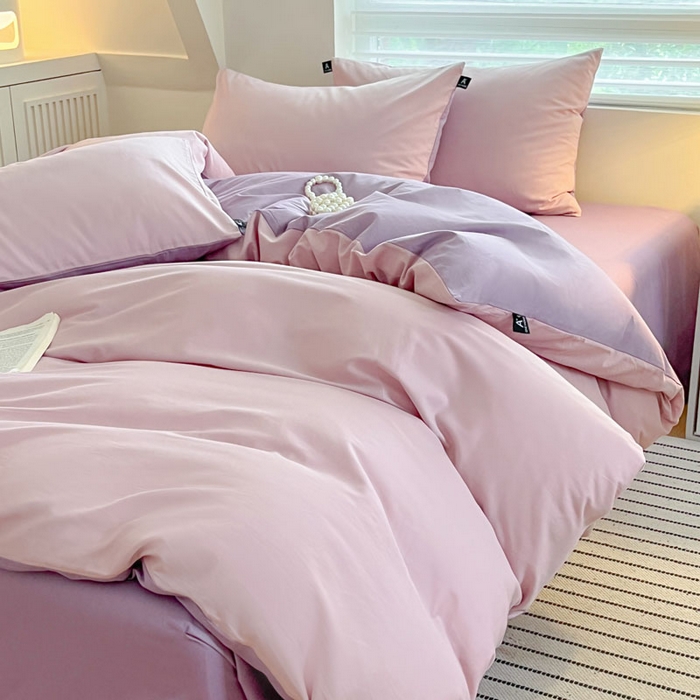 91家纺网 家纺一手货源 找家纺 涵宸家纺 2026新款全棉纯色四件套-米兰-场景一 米兰-优雅紫+青紫