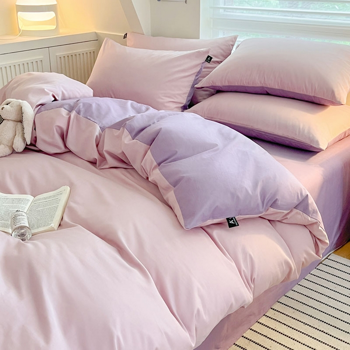 91家纺网 家纺一手货源 找家纺 涵宸家纺 2026新款全棉纯色四件套-米兰-场景一 米兰-优雅紫+青紫