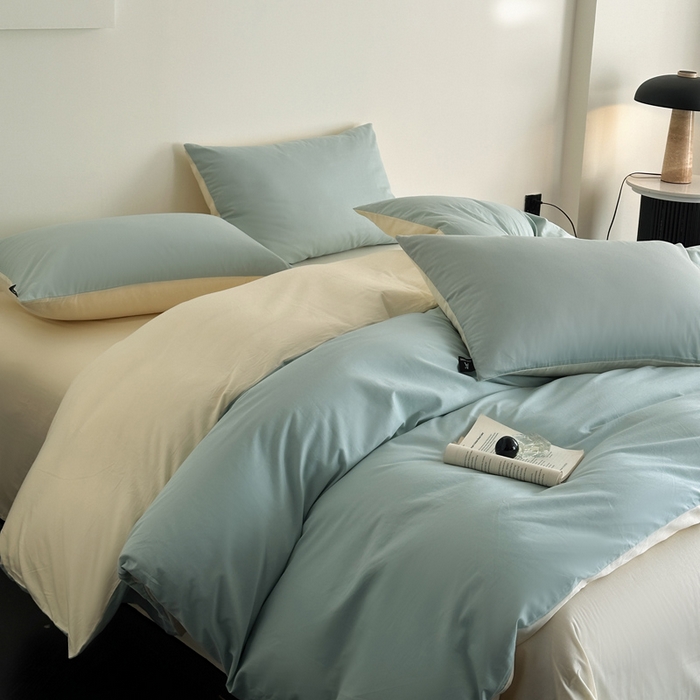 91家纺网 家纺一手货源 找家纺 涵宸家纺 2026新款全棉纯色四件套-米兰-场景二 米兰（幸运兰+ 奶白）