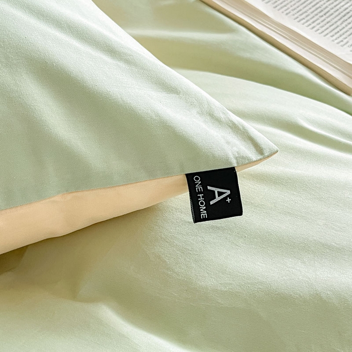 91家纺网 家纺一手货源 找家纺 涵宸家纺 2026新款全棉纯色四件套-米兰-场景一 米兰-月光绿+浅黄