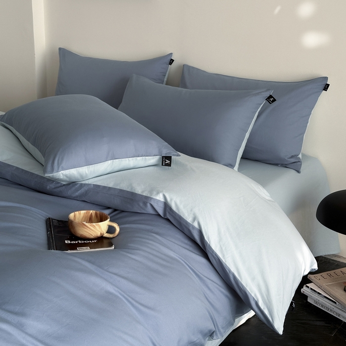 91家纺网 家纺一手货源 找家纺 涵宸家纺 2026新款全棉纯色四件套-米兰-场景二 米兰（湖兰+晨雾兰）